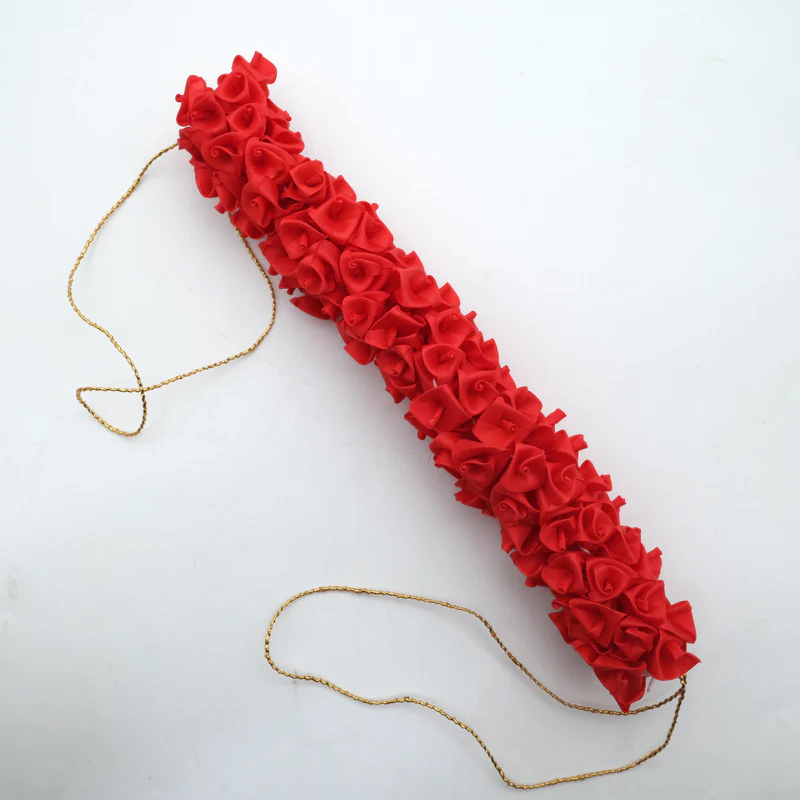 Very Lightweight Satin Rose Flower String (Red) - Bridal Hair Bun